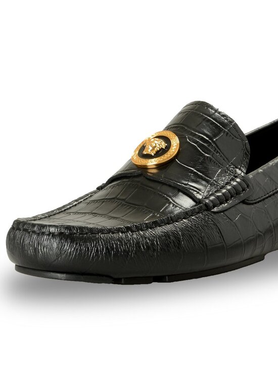 Versace Men\'s Black Leather Croc Print Medusa Driver Loafers Shoes US 11 IT 44